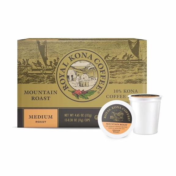 Royal Kona Coffee Medium Roast Coffee Pods, Mountain Roast Flavor, 12 Count