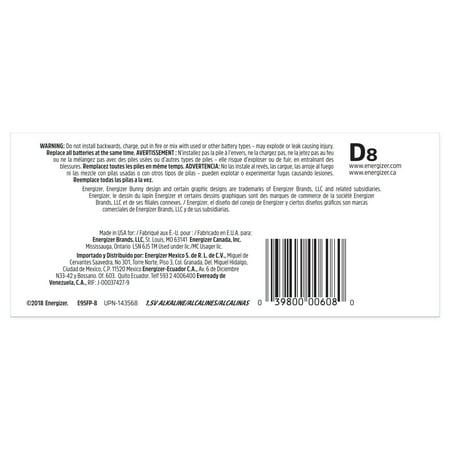 Energizer MAX D Batteries (8 Pack), D Cell Alkaline Batteries