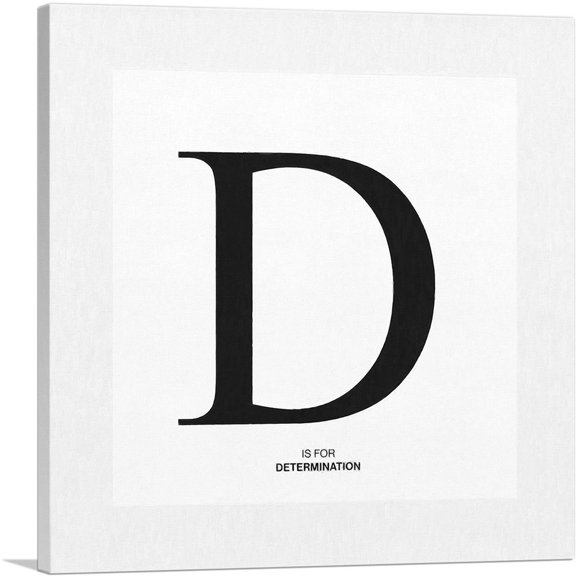 ARTCANVAS Modern Black and White Gray Serif Alphabet Letter D Canvas Art Print - Size: 12" x 12" (1.50" Deep)