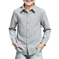 thumbnail image 2 of Boys Long Sleeve Dress Shirts Kids Classic Collared Button-Down Shirt School Uniform Shirts Gray,1-2 Years, 2 of 6