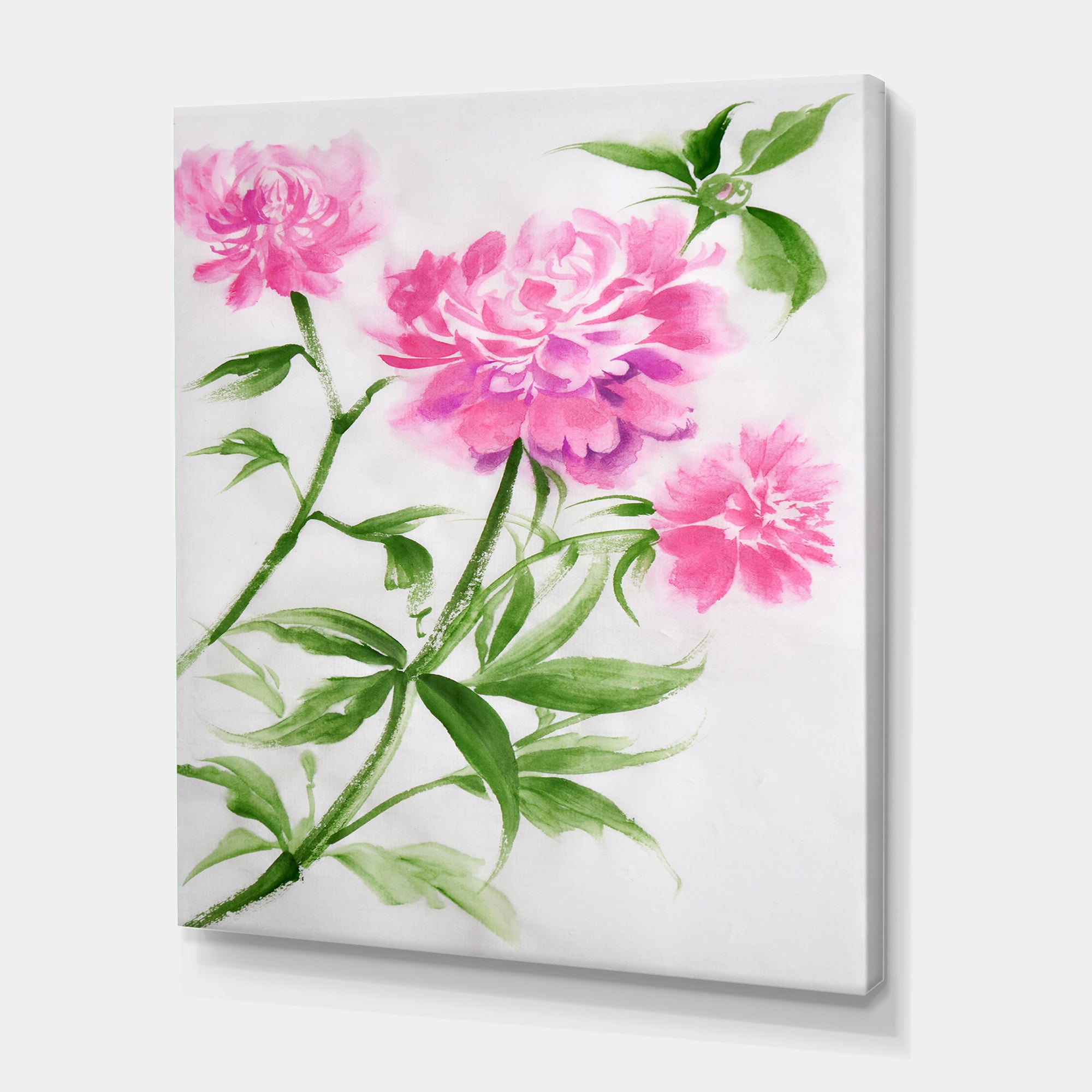 Designart ' Purple Peonies With Green Bush II ' Traditional Canvas Wall Art Print
