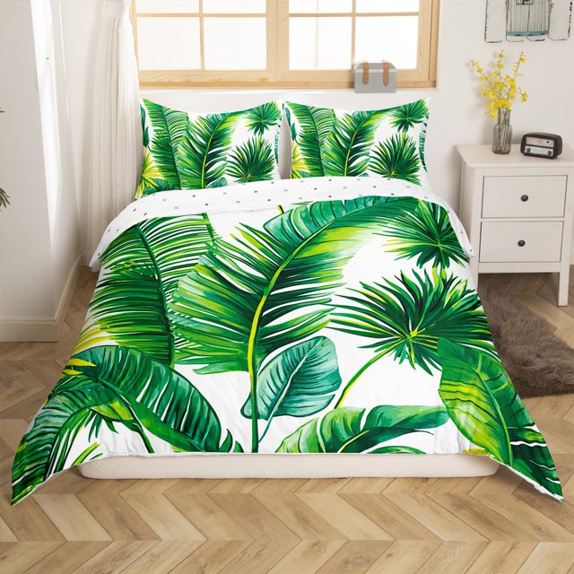 Erosebridal Tropical Palm Tree Leaves Comforter Cover King, Botanical Plants Bedding King Size, Reversible 3 Pieces (No Comforter)