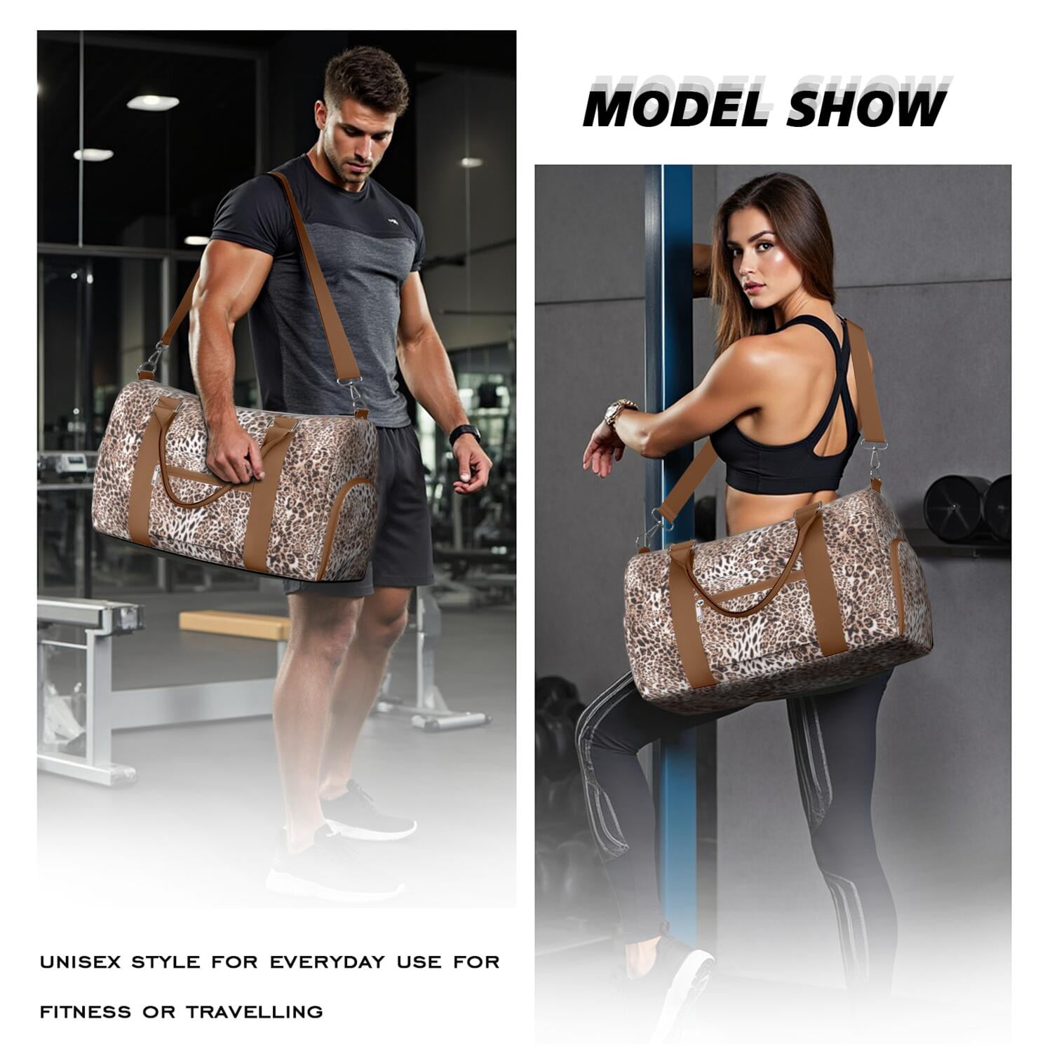 Leopard Womens Gym Tote Duffle Bag with Wet Pocket & Shoe Compartment, Checkered Travel Duffel Bag Overnight Weekender Hospital Tote Girls Workout Carry on Bag with Luggage Sleeve