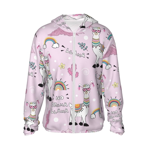 Fotbe No Drama Llama Chaqueta con Protección Solar UPF 50+ para Hombre y Mujer, Camisa con Capucha y Bolsillos-X-Large