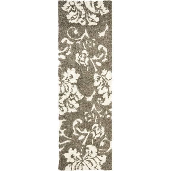 SAFAVIEH Florida Merrick Floral Shag Runner Rug, Smoke/Beige, 2'3" x 11'