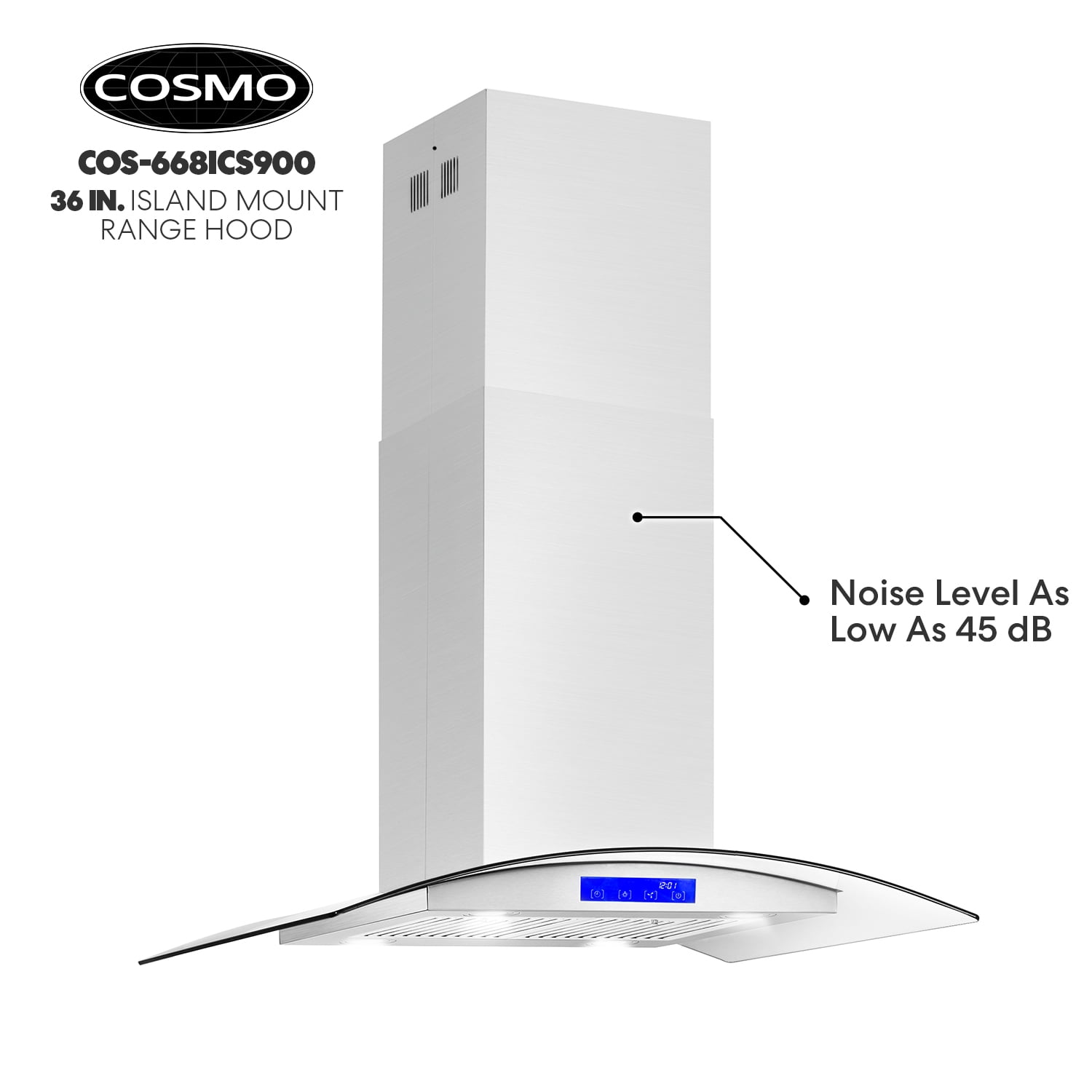 Cosmo 30 in. Ducted Island Range Hood in Stainless Steel with LED