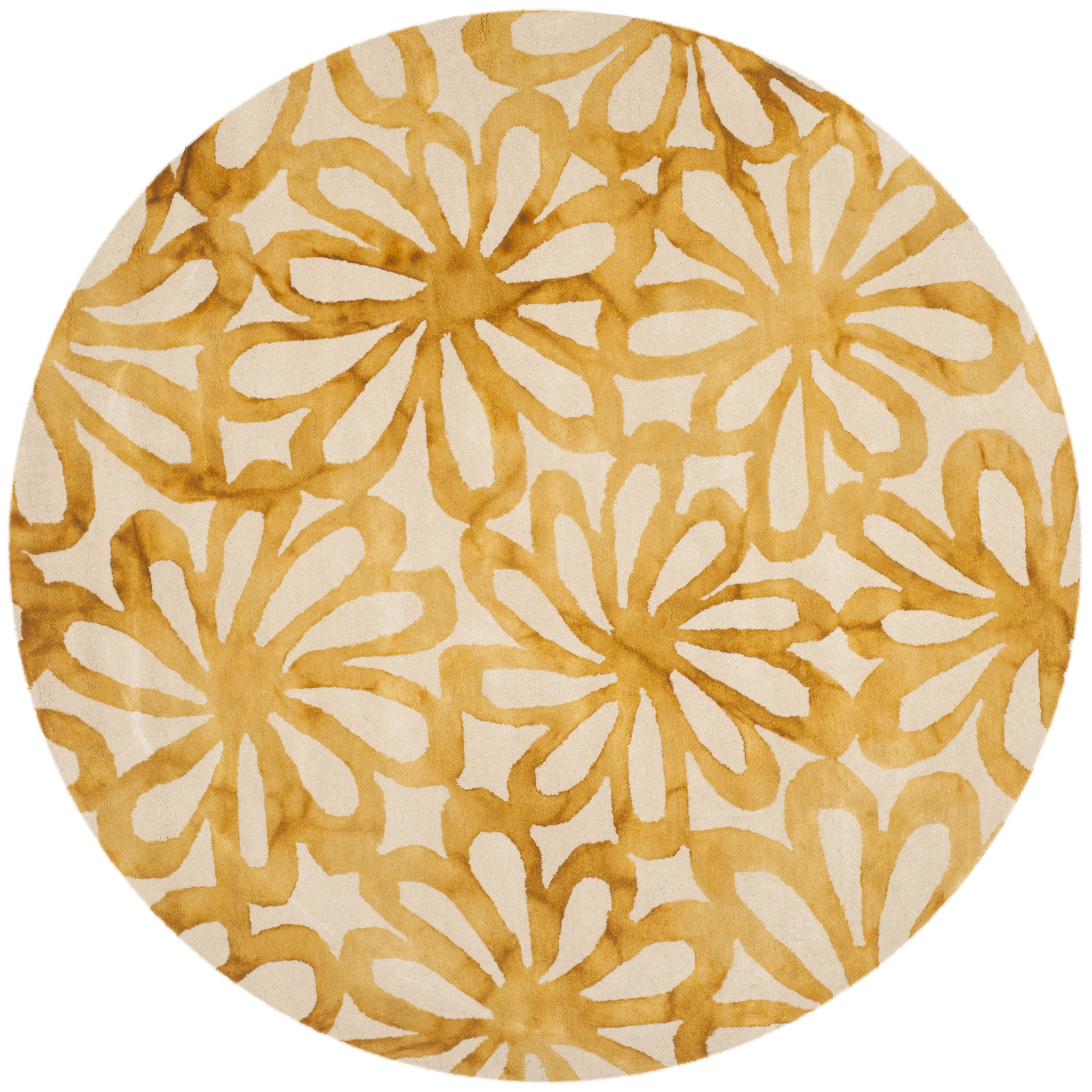 Safavieh Dip Dye Jessamine Floral Wool Area Rug, Beige/Gold, 5' x 5' Round
