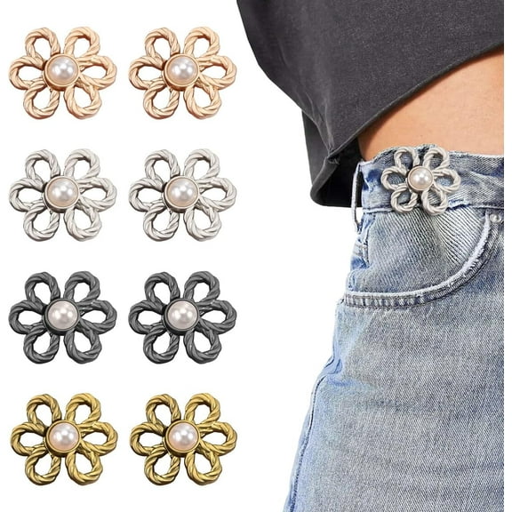 8 Pcs Jean Waist Tightener Buttons, No Sewing Adjustable Waist Clip Set Jean Buttons for Loose Jeans and Pants, Flower Butterfly Waist Cinching Button for Women (Style 01)