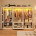 thumbnail image 6 of 6 Doors Armoire Wardrobe Closet with LED and Mirror, 71" H Freestanding Wooden Wardrobe Closet Cabinet for Bedroom w 2 Drawers,Wooden Clothing Storage Cabinet w Hanging Rod,Closets for Bedroom, 6 of 9