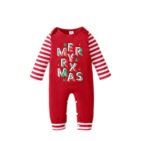 

OLLUISNEO Newborn Baby Girls Romper Christmas Romper Letter Printed Round Neck Long Sleeve One-piece Jumpsuit 3-6 Months Red