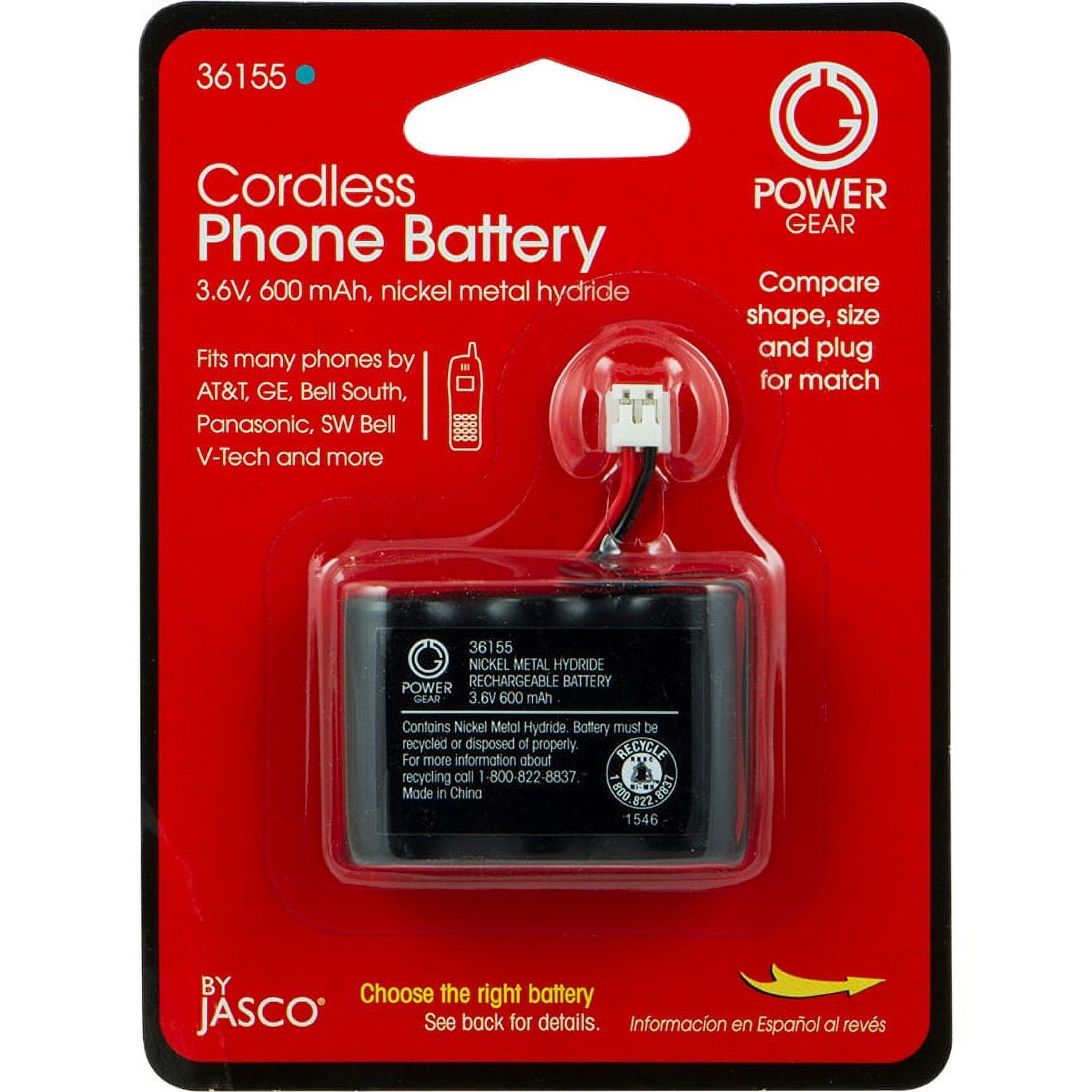 Power Gear Rechargeable Cordless Phone Battery, 3.6V, 600 mAh