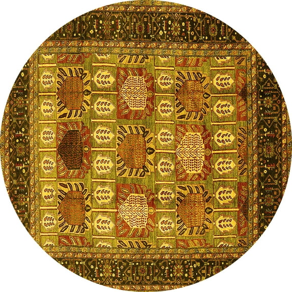 Ahgly Company Indoor Round Oriental Yellow Industrial Area Rugs, 3' Round