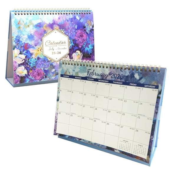 Creative Floral Desk Calendar 2025-2026, Vertical Flip Calendar 2025, Thick Paper Desk Calendar from July 2025 to December 2026