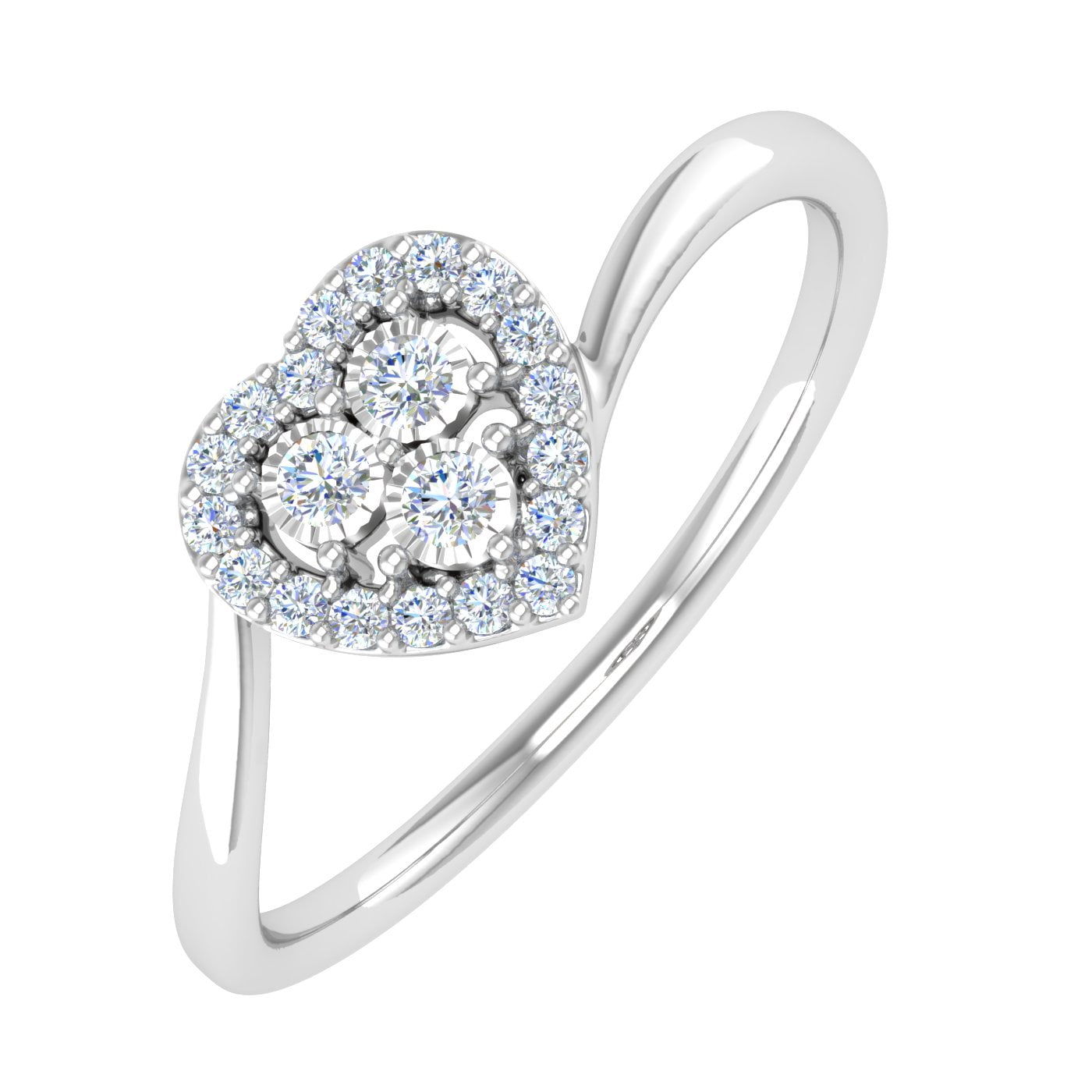 IGI Certified 10k White Gold 0.15 Ct Diamond Heart Shaped Fashion Ring 