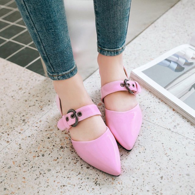 Sandalias de verano para mujer con tacones bajos de piel de cerdo de imitación de charol tamaño 35-43 Wmkox8yii shkj944
