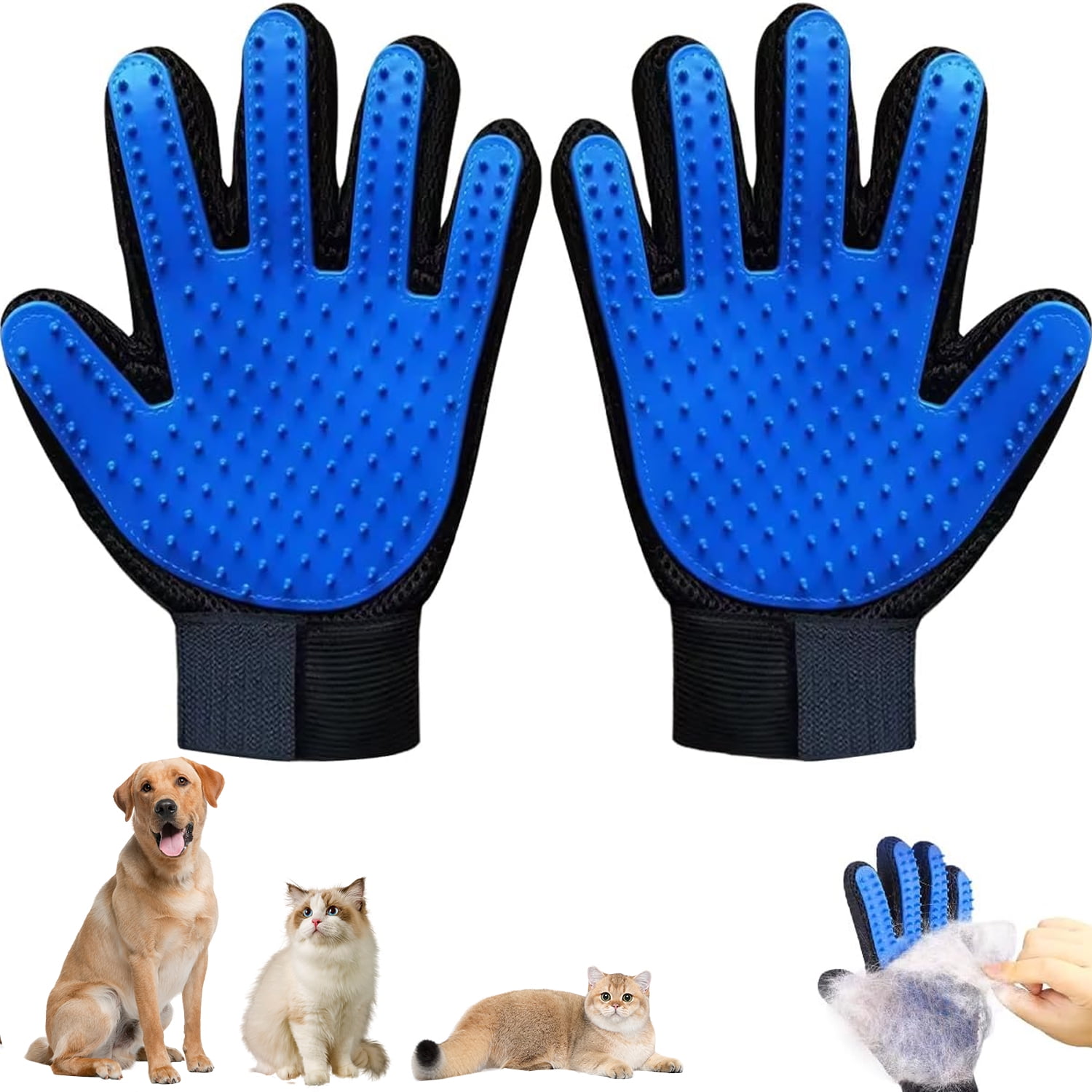 BTideas Pet Hair Remover Glove,1 Pair Grooming Gloves Brush for Dog & Cat with Long & Short Fur,Blue