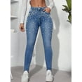 thumbnail image 4 of Women's High - Waisted Skinny Jeans Pearl - Embellished, Elegant Glam Trend Fashion Party  Casual Cotton Denim, Stretchy Fit Light Blue Wash Fashion Party  Casual Pants, 4 of 5
