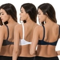 thumbnail image 2 of Curve Muse Plus Size Minimizer Underwire Unlined Bra with Embroidery Lace-3Pack-NAVY,WHITE,SLATE-36D, 2 of 7