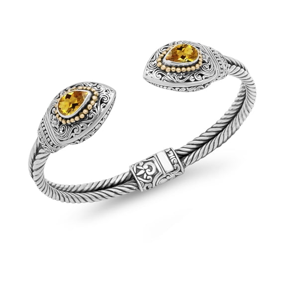 DEVATA Sterling Silver 925 and 18K Gold with Citrine Birthstone DEVATA Bali Filigree Cuff Bracelet c(Size S)