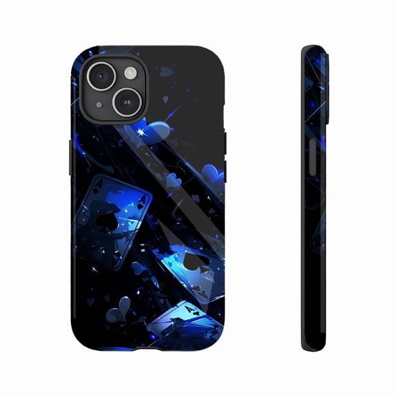 Glowing Blue Poker Heart Art iPhone Case For Trendy Gamblers & Art Lovers Compatible with iPhone 11/12/13/14/15/16 (Pro Max/Plus)