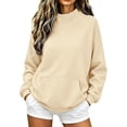 thumbnail image 2 of Mock Neck Sweatshirts for Womens Oversized Pullover Long Sleeves Top Lightweight Fall Shirt with Kangaroo Pocket Cute Teen Girl Clothes, 2 of 6