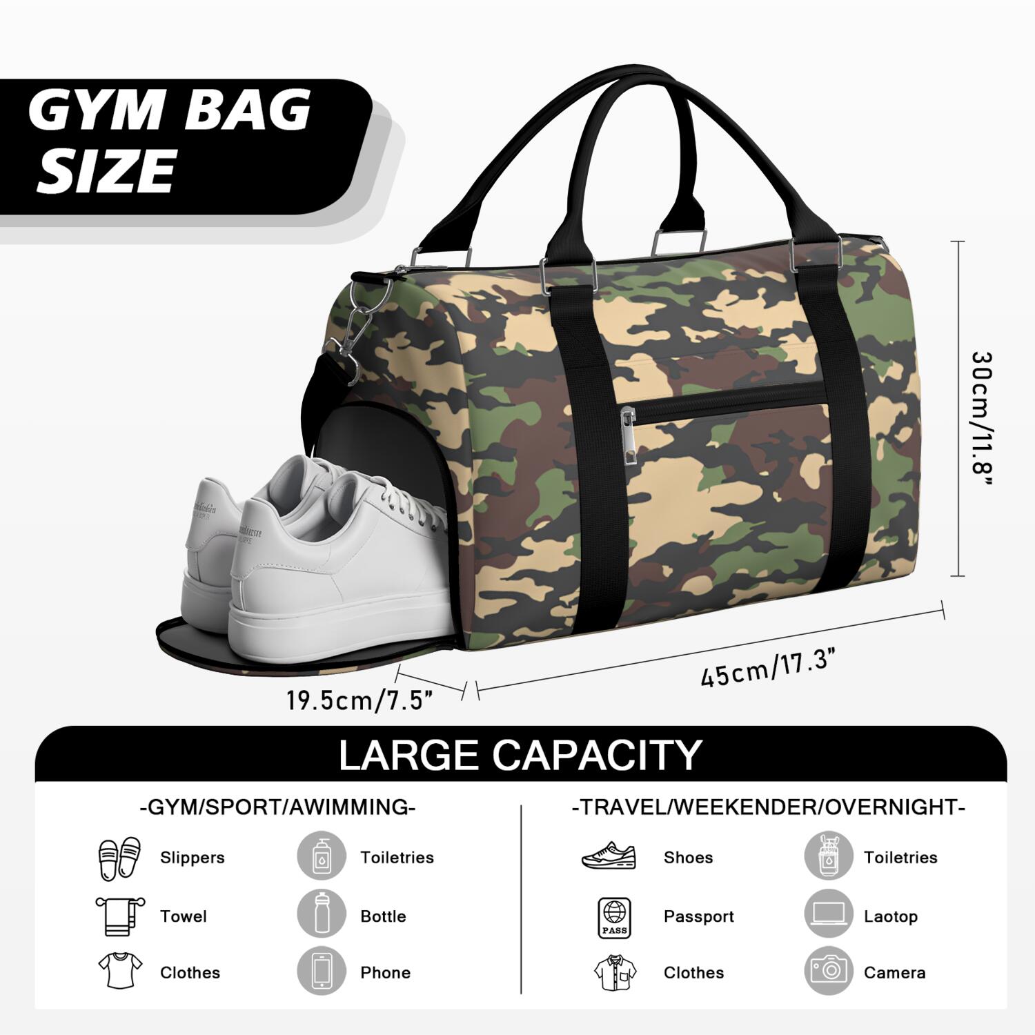 Camo Mens Gym Tote Duffle Bag with Wet Pocket & Shoe Compartment, Travel Duffel Bag Overnight Weekender Hospital Tote Girls Workout Carry on Bag with Luggage Sleeve