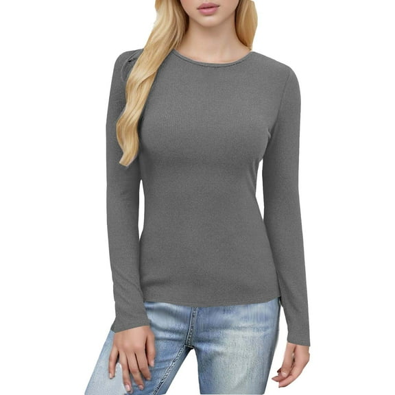 Lmueinov Womens Long Sleeve T-Shirts Crewneck Basic Tops Soft Comfortable Women Slim Fit Tops Thermal Shirt Outfits Going Out Winter Clothes