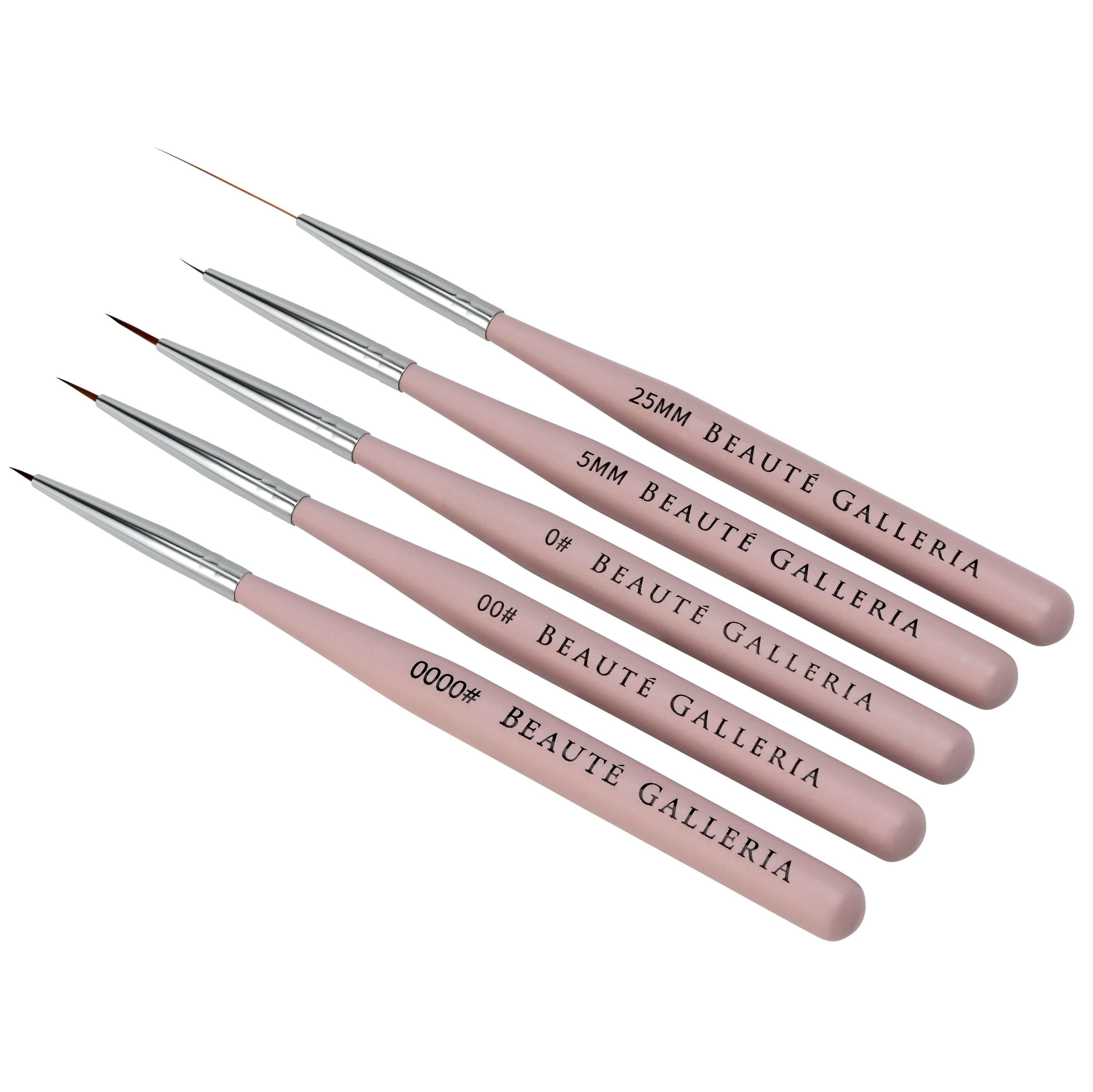 Beaute Galleria 5 Pieces Nail Art Brush Set with Liners and Striping Brushes, for Thin Fine Line Drawing, Detail Painting, Striping