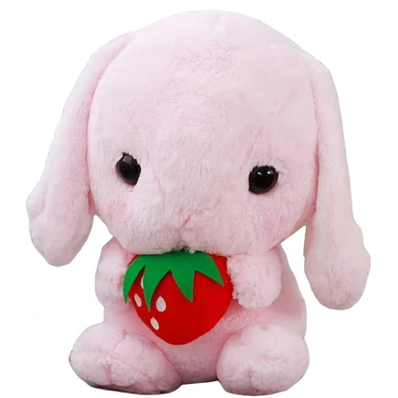 STEZYO Houpu Soft Toy - Sitting Lop Eared Rabbit, Easter White Rabbit Stuffed Bunny Animal With Carrot Soft Lovely Realistic Long-eared Standing Pink Plush Toys 8.6 inches(Pink-strawberry)