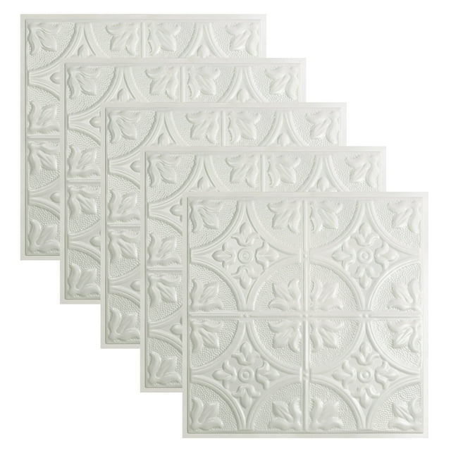 Great Lakes Tin Jamestown Gloss White 2ft x 2ft Lay In Ceiling Tiles (5 Pack)