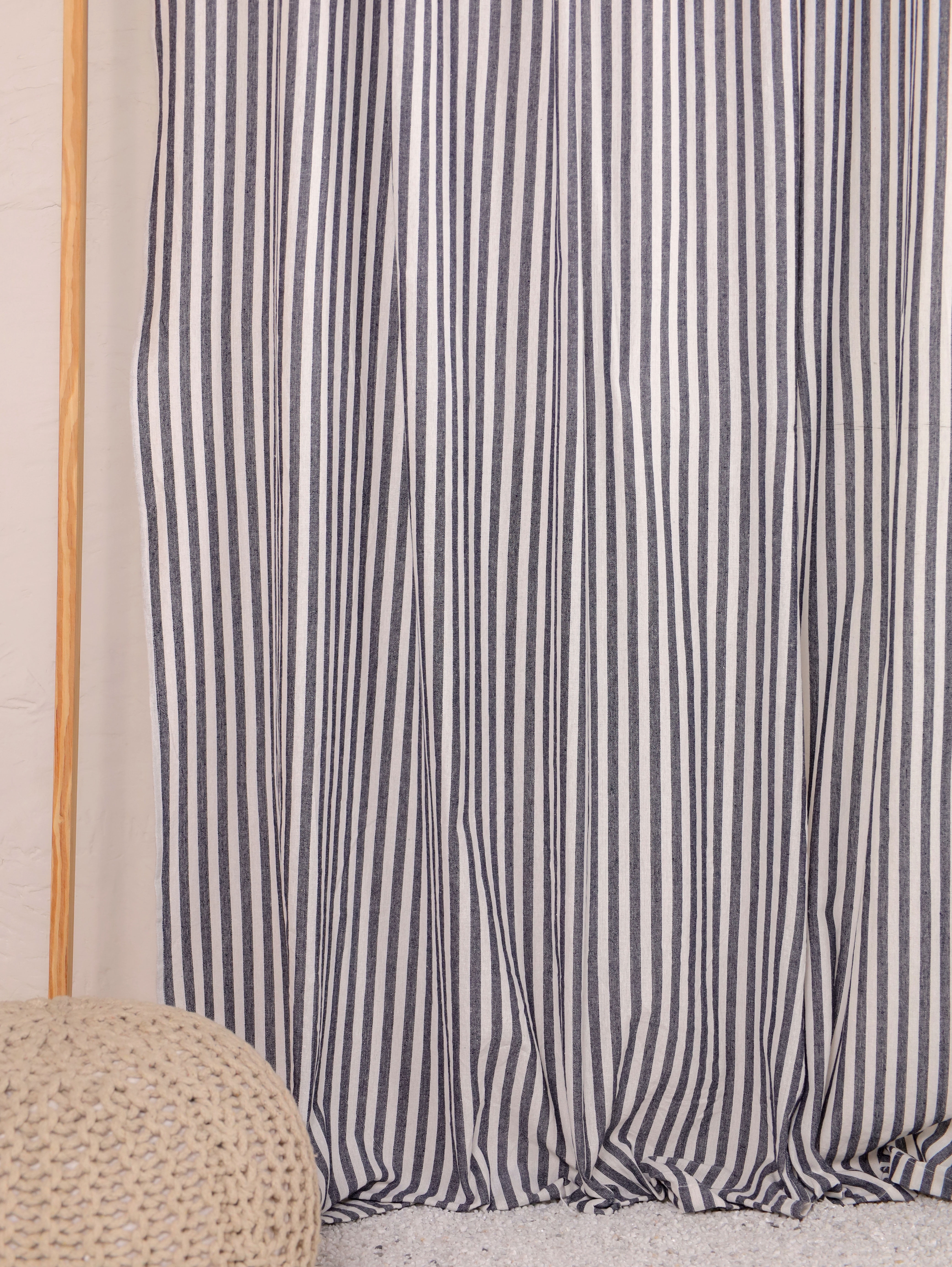 The Art Box Tie Top Linen Curtains Striped Black Textured Curtains Living Room Bedroom Drapes Linen Farmhouse Curtains Pack of 2, 52"W x 36L" in