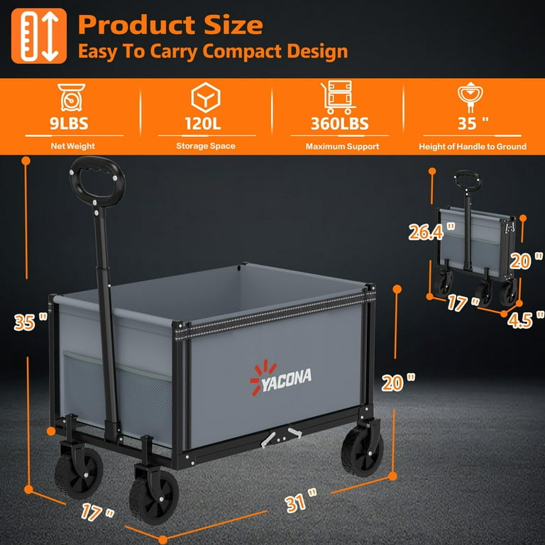 Yacona Wagons Carts Foldable, 3 in 1 Heavy Duty Utility Cart with