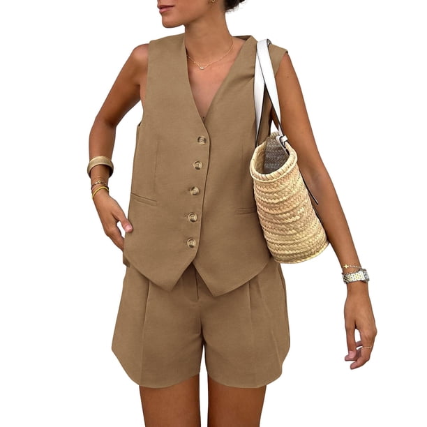 Conjunto Coordinado PRETTYGARDEN Chaleco sin Mangas y Shorts XS