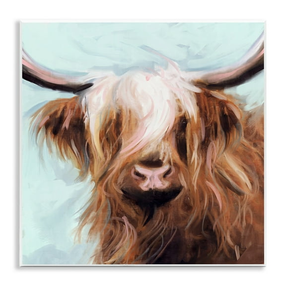 Stupell Industries Long Haired Cattle Portrait Animals & Insects Painting Unframed Art Print Wall Art, 12 x 12