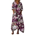 thumbnail image 2 of Heisall 2026 Printemps Été Bohème à Imprimé Floral Robe Maxi en Lin Col en V Manches Chauve-Souris Caftan Ample Robes avec Poches, 2 of 7