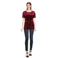 thumbnail image 2 of Time and Tru Women's Crushed Velvet Peplum Top with Short Sleeves, Sizes XS-XXXL, 2 of 5