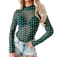 thumbnail image 4 of Kcolen Mesh Top for Women St. Patrick‘s Day Shamrock Print Stylish Sheer Fitted Triangle Jumpsuit Plus Size Long Sleeve Clothes, 4 of 7