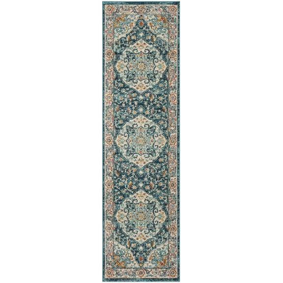 SAFAVIEH Phoenix Christopher Floral Runner Rug, Ivory/Blue, 2'3" x 12'