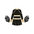 thumbnail image 4 of Doomiva Kids Girls Rhinestone Letter Print Long Sleeve Cheerleading Uniform Dance Dress with Pom Pom Carnival Dancewear Black&Gold 16, 4 of 5