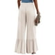 thumbnail image 3 of VISgogo, pantalones informales salvajes a la moda para mujer, pantalones de salón de pierna ancha elásticos de cintura alta de Color sólido, pantalones holgados de playa de verano VISgogo moda, 3 of 5