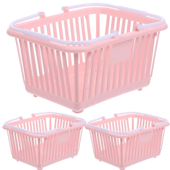 LOLIPPYY 3Pcs Portable Pink Plastic Basket with Handle for Bathroom and Kitchen Storage