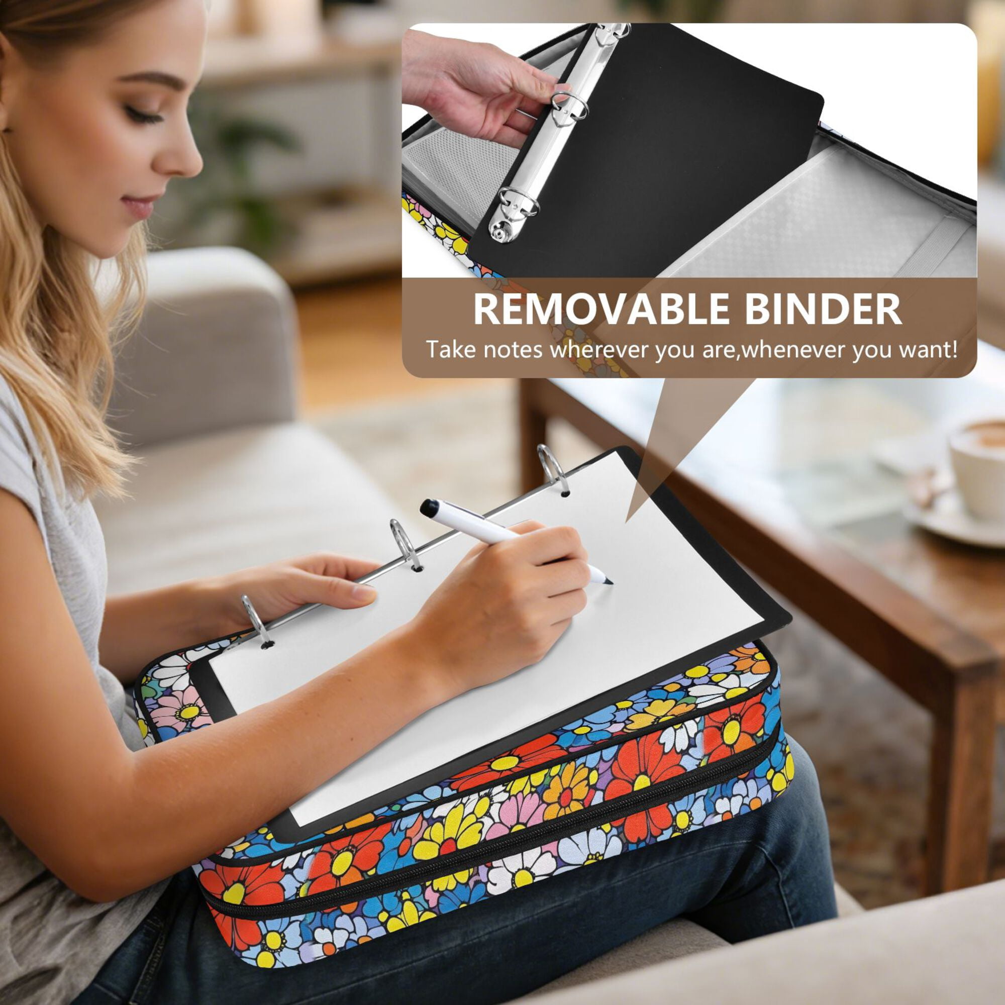 FORMRS Accordion File Folder A4 Size 7-Pocket Expanding Document Organizer Bag with 3 Ring Binder, Floral Fiesta