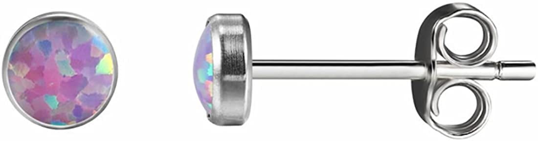 Opal 5 mm Elegant and safe For Sensitive Ears Titanium Hypoallergenic Bezel Stud Earrings