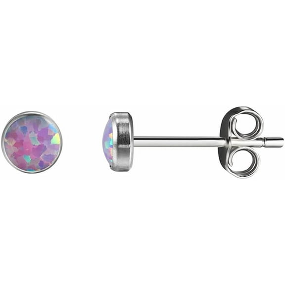Opal 5 mm, Titanium Hypoallergenic Bezel Stud Earrings, For Sensitive Ears, Elegant and safe, Pale Violet Color - , Hipoalergénico para oídos sensibles