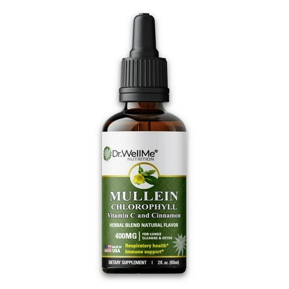 Dr.WellMe Mullein Chlorophyll 2 fl oz Liquid Drops – Natural Detox & Immune System Booster, Promotes Health, Gut Support, Inflammation Relief, High Absorption, Packed with Minerals for Wellness