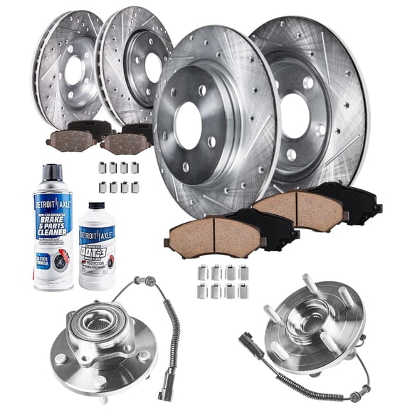 Detroit Axle - Brake Kit for Chrysler Town & Country Dodge Grand Caravan Ram C/V Routan Drilled Brake Rotors Brakes Pads Front Wheel Bearing Hubs Replacement 11.89 inch Front & 12.01 inch Rear Rotors