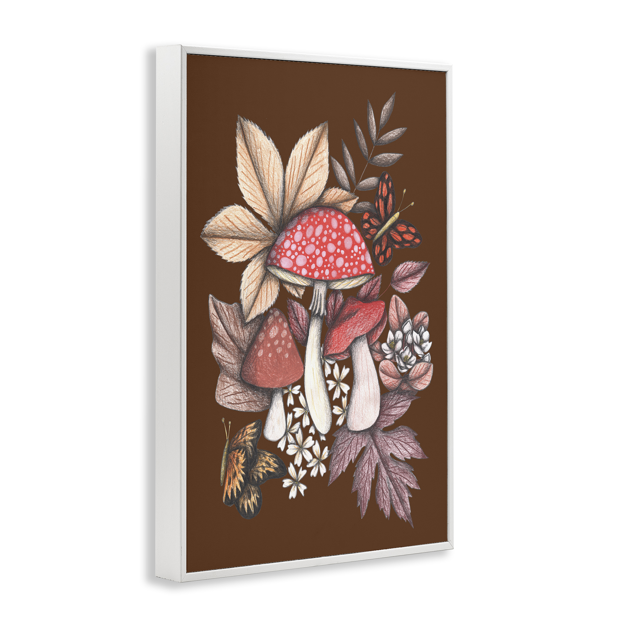 Autumnal Mushrooms Magic White Framed Giclee Art, design by Cecilia Battaini