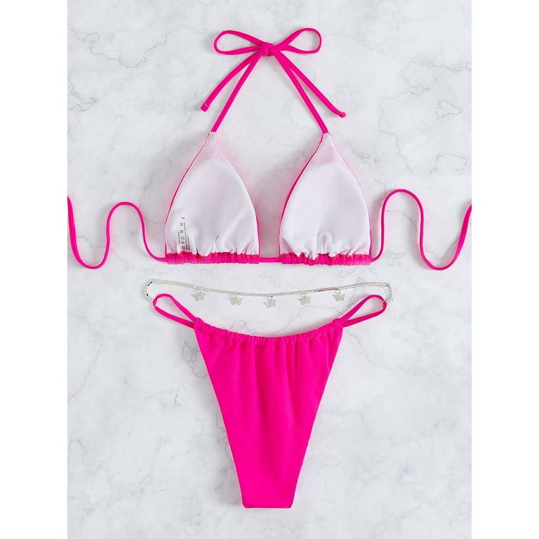 MJGkhiy Bikini Women's Tummy Control Summer Beach Bikini Large Breasts  Swimsuit with Padded Big Breasts Bikini Top Low Waist Swimsuits Push Up  Beachwear Gift for Her, pink, Small : : Fashion