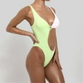 thumbnail image 4 of Hinvhai Plus size Swimsuits Women One-Piece Swimwear Contrast Solid Color Swimsuit Bikini Swimming Beachwear Green 4(S), 4 of 9