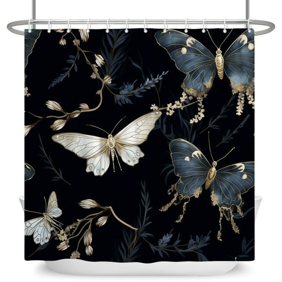Mizhona Black Shower Curtains Funny Glow Butterfly Foe Bathroom Modern Luxury Decor Waterproof with Hooks 72"x72"